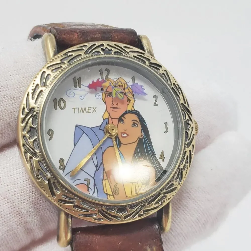 Disney X Timex Pocahontas Brass w Moving Leaves, Brown Band Watch